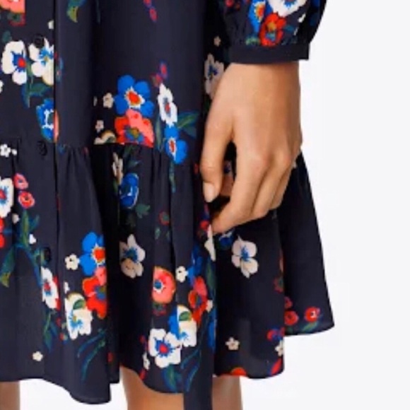 Tory Burch Floral Gabrielle Tie Neck Silk Dress - Picture 2 of 8